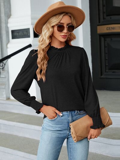 swvws Frill Mock Neck Long Sleeve Blouse