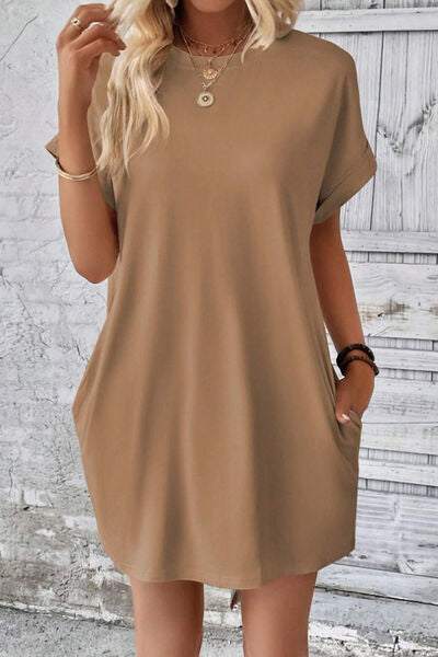 swvws Pocketed Round Neck Short Sleeve Dress