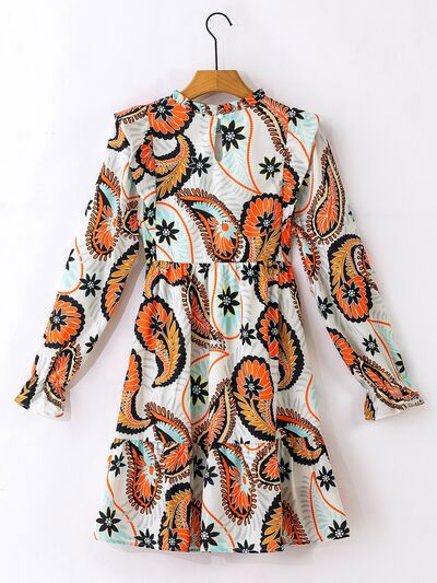 swvws Ruffled Printed Flounce Sleeve Mini Dress