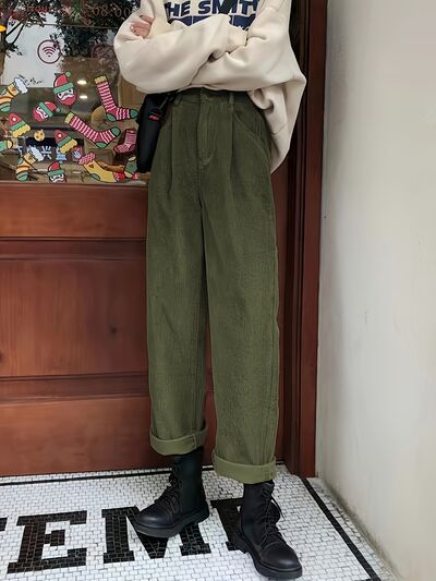 swvws Corduroy High Waist Cropped Straight Pants