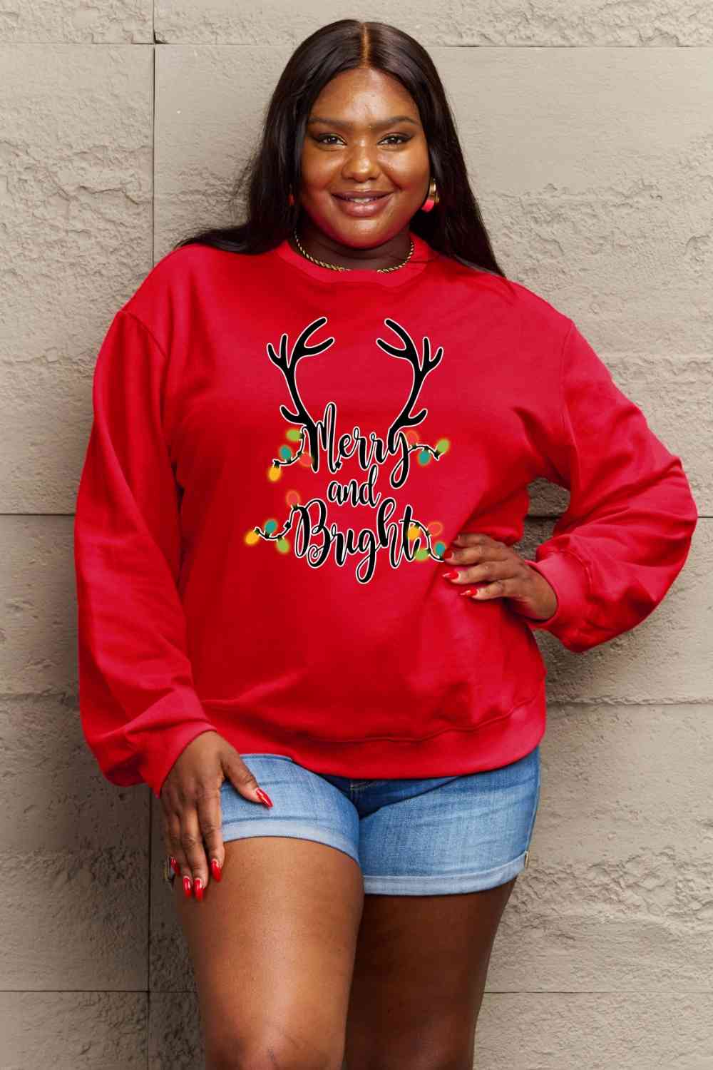 swvws Simply Love Full Size MERRY AND BRIGHT Graphic Sweatshirt