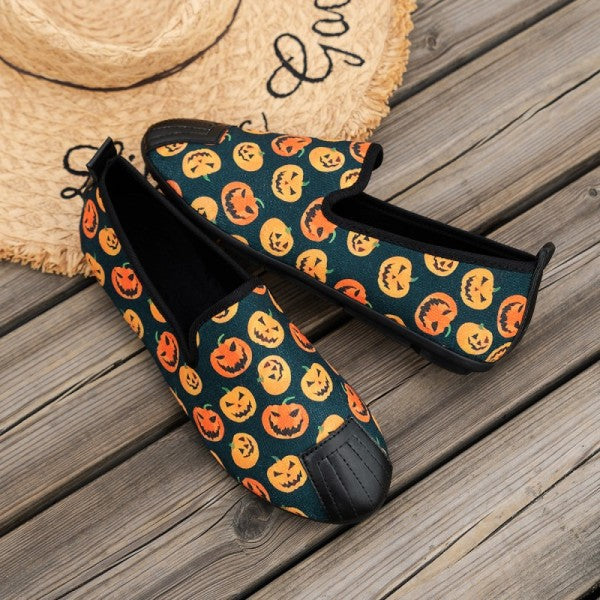 swvws - Halloween Cream White Casual Patchwork Printing Round Comfortable Flats Shoes