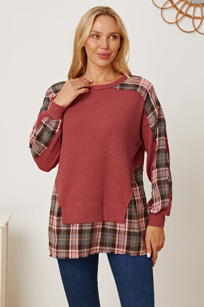 swvws Plaid Round Neck Dropped Shoulder Sweatshirt