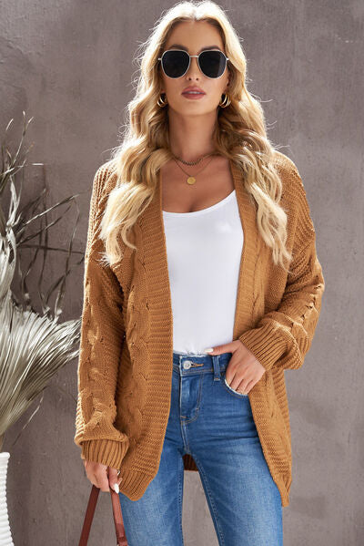 swvws Waffle-Knit Open Front Dropped Shoulder Sweater