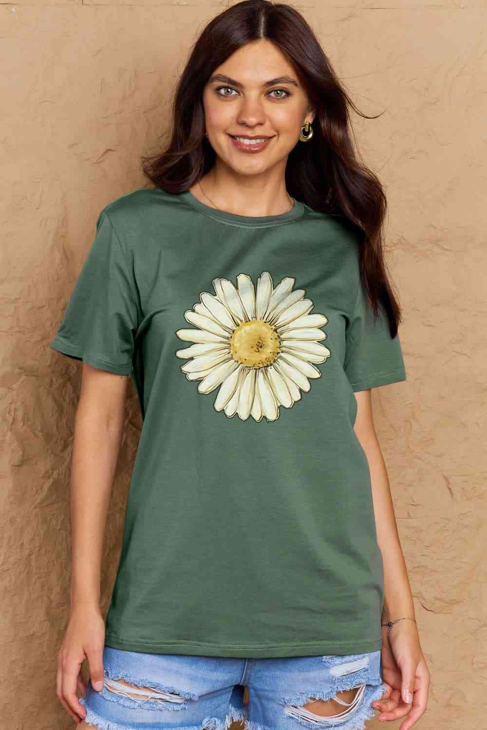 swvws Simply Love Full Size FLOWER Graphic Cotton Tee