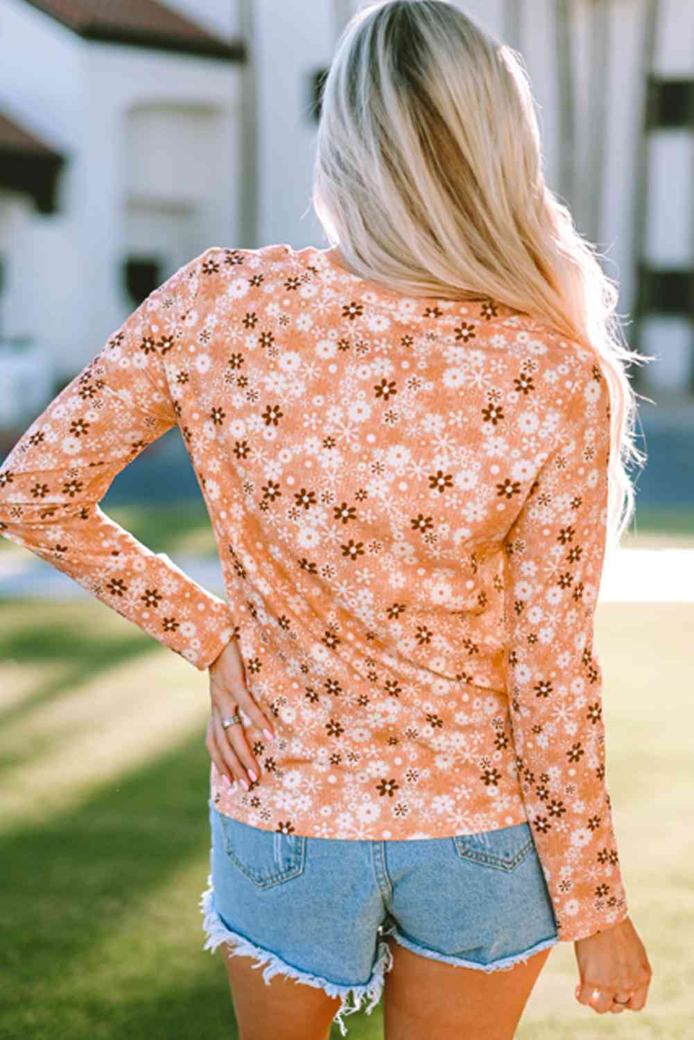 swvws Floral Print Round Neck Long Sleeve Tee