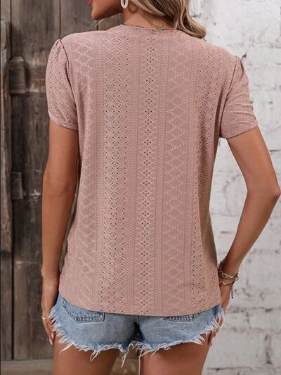 swvws Eyelet V-Neck Petal Sleeve T-Shirt