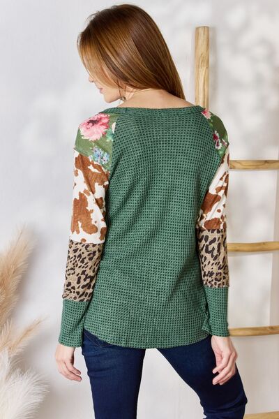 swvws Hailey & Co Full Size Waffle-Knit Leopard Blouse