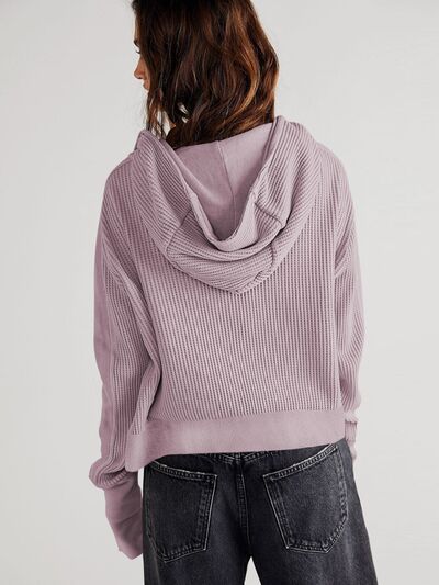 swvws Waffle-Knit Dropped Shoulder Hooded Jacket