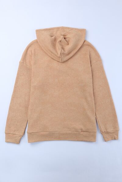 swvws Waffle-Knit Drawstring Kangaroo Pocket Hoodie