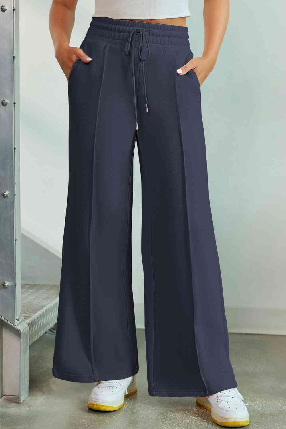 swvws Drawstring Wide Leg Pants with Pockets