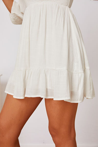 swvws Frill Balloon Sleeve Ruffle Hem Mini Dress