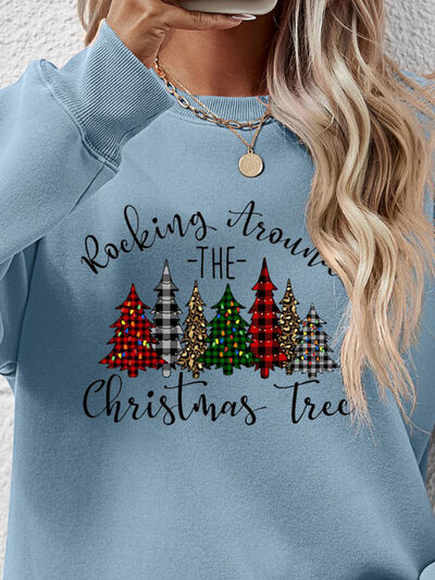 swvws Christmas Tree Graphic Round Neck Sweatshirt