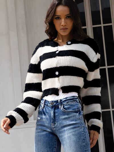 swvws Striped Button Up Dropped Shoulder Cardigan