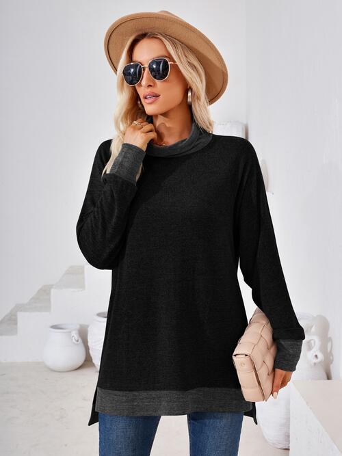 swvws Contrast Mock Neck Long Sleeve T-Shirt