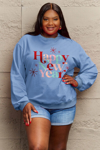 swvws Simply Love Full Size HAPPY NEW YEAR Round Neck Sweatshirt