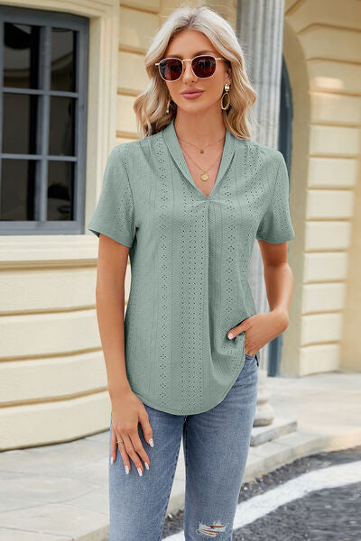 swvws Eyelet Short Sleeve Blouse