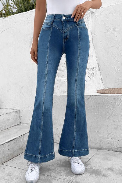 swvws Pocketed Buttoned Flare Jeans