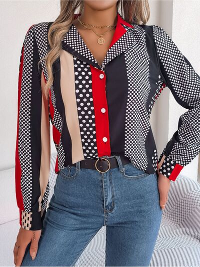 swvws Polka Dot Contrast Long Sleeve Shirt