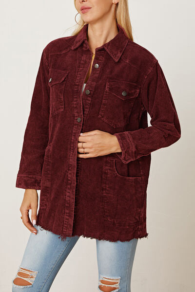 swvws Raw Hem Pocketed Button Up Jacket