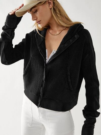 swvws Waffle-Knit Dropped Shoulder Hooded Jacket