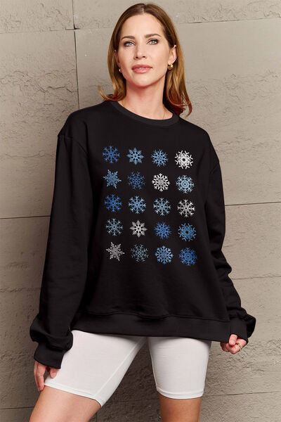 swvws Simply Love Full Size Snowflakes Round Neck Sweatshirt