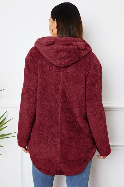 swvws Fuzzy Button Up Hooded Outerwear