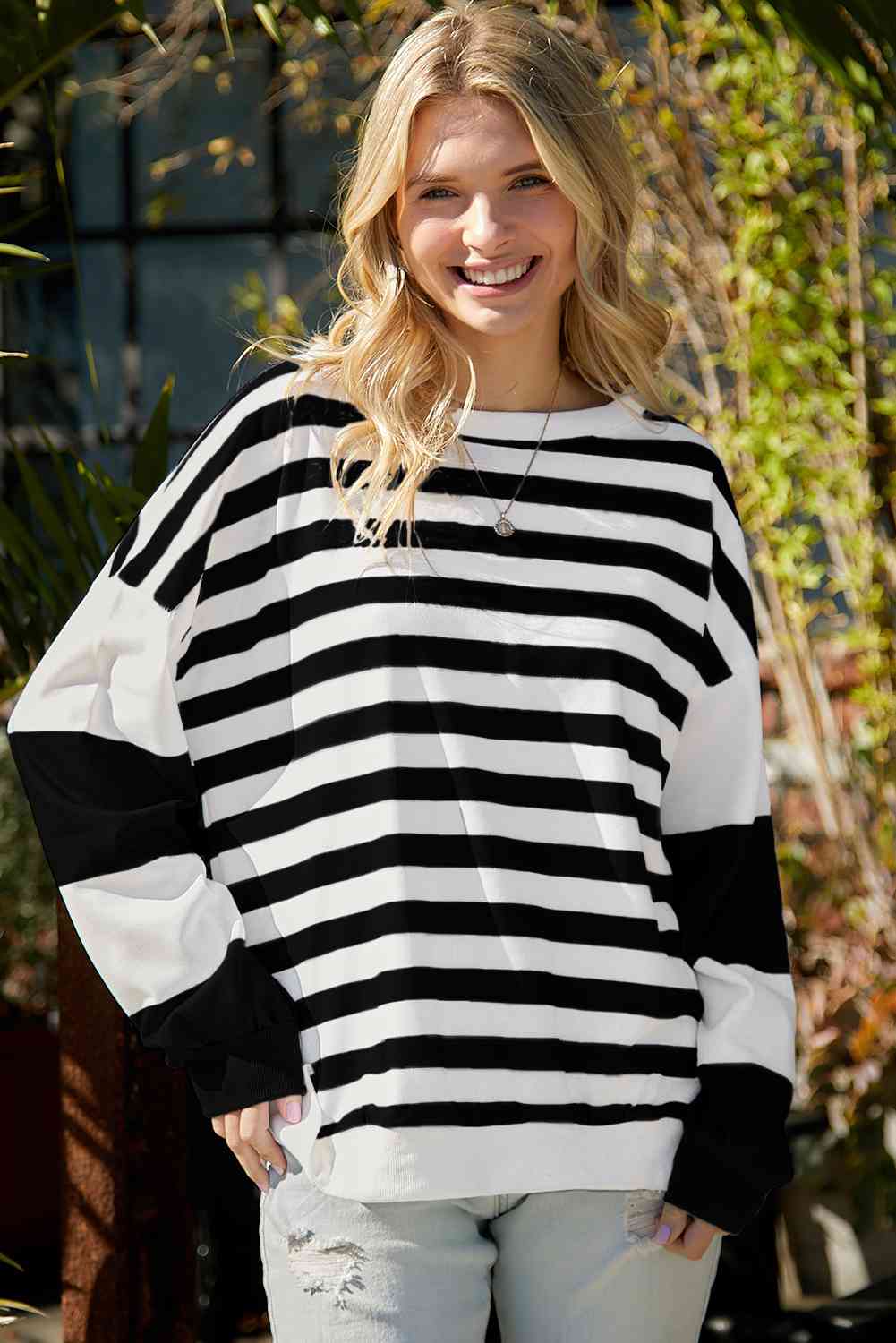 swvws Striped Dropped Shoulder Sweatshirt