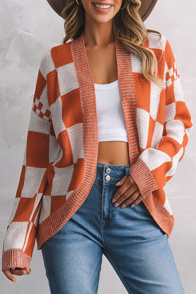 swvws Plaid Open Front Dropped Shoulder Cardigan