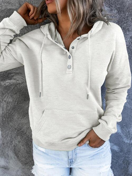 swvws Half Snap Drawstring Long Sleeve Hoodie