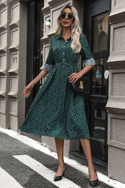 swvws Polka Dot Tied Button Up Dress