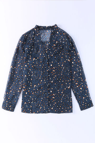 swvws Leopard V-Neck Long Sleeve Shirt