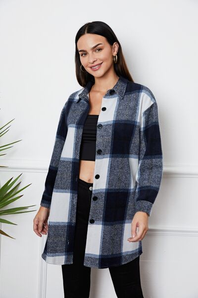 swvws Plaid Button Up Collared Neck Outerwear