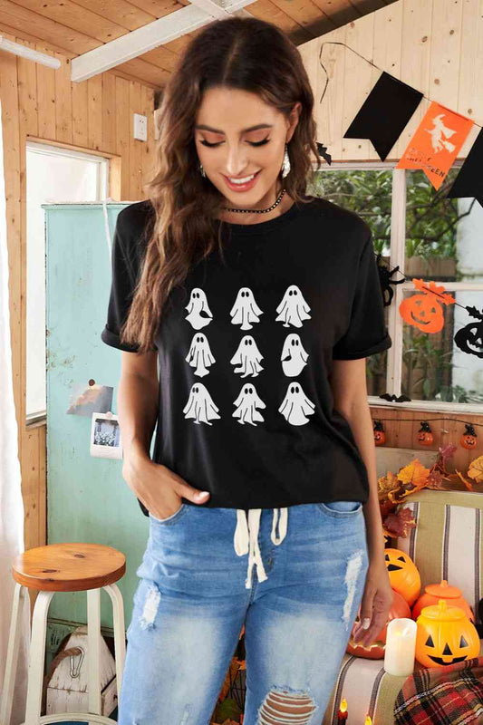 swvws Round Neck Short Sleeve Ghost Graphic T-Shirt