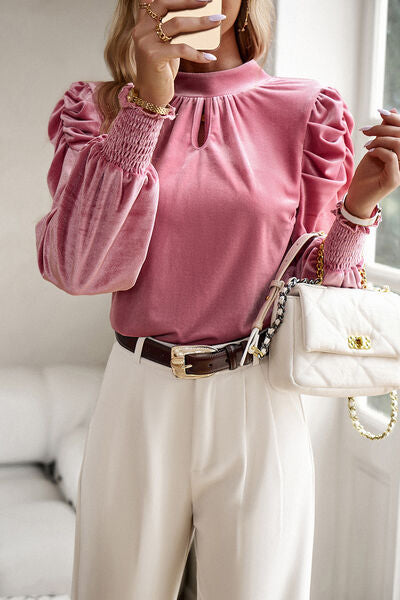 swvws Mock Neck Puff Sleeve Blouse