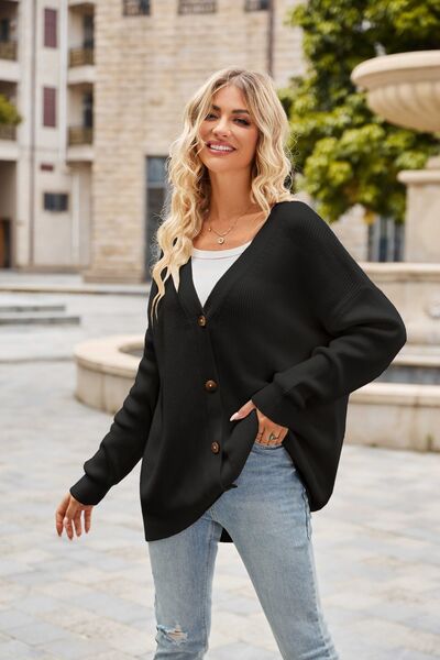 swvws Ribbed Button Up Dropped Shoulder Cardigan