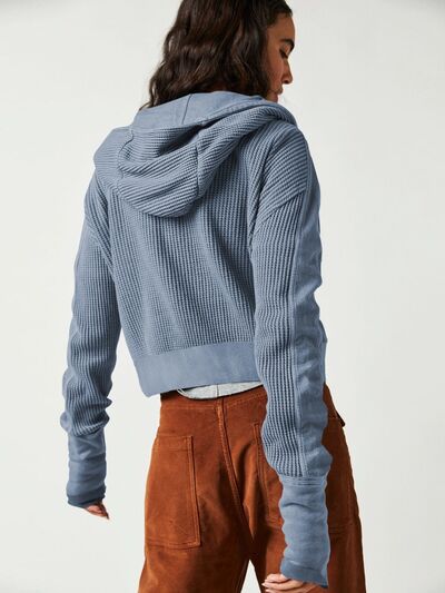 swvws Waffle-Knit Dropped Shoulder Hooded Jacket