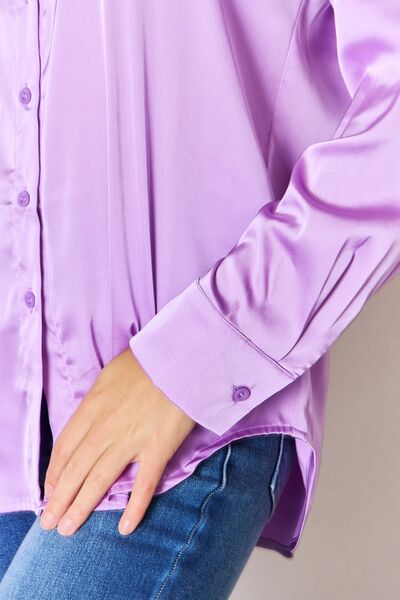 swvws Zenana Satin Button Down Long Sleeve Shirt