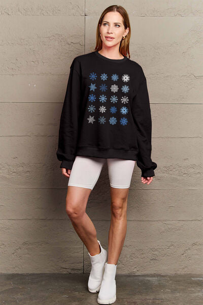 swvws Simply Love Full Size Snowflakes Round Neck Sweatshirt