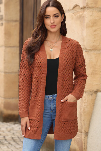 swvws Open Front Dropped Shoulder Cardigan with Pockets