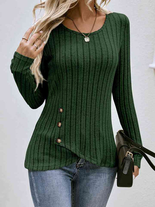 swvws Buttoned Tulip Hem Long Sleeve T-Shirt