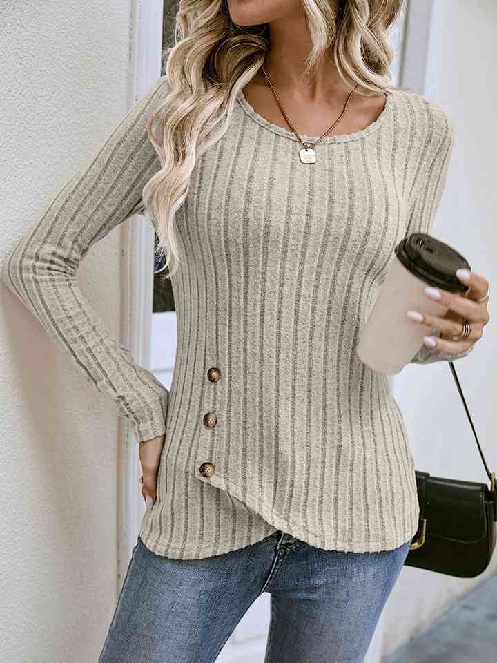 swvws Buttoned Tulip Hem Long Sleeve T-Shirt