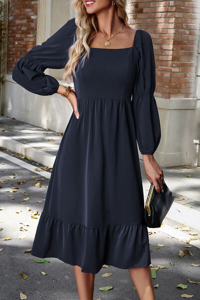 swvws Square Neck Balloon Sleeve Midi Dress