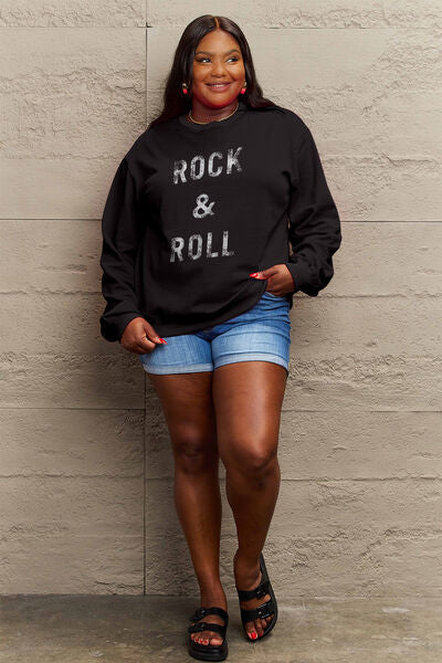 swvws Simply Love Full Size ROCK & ROLL Round Neck Sweatshirt