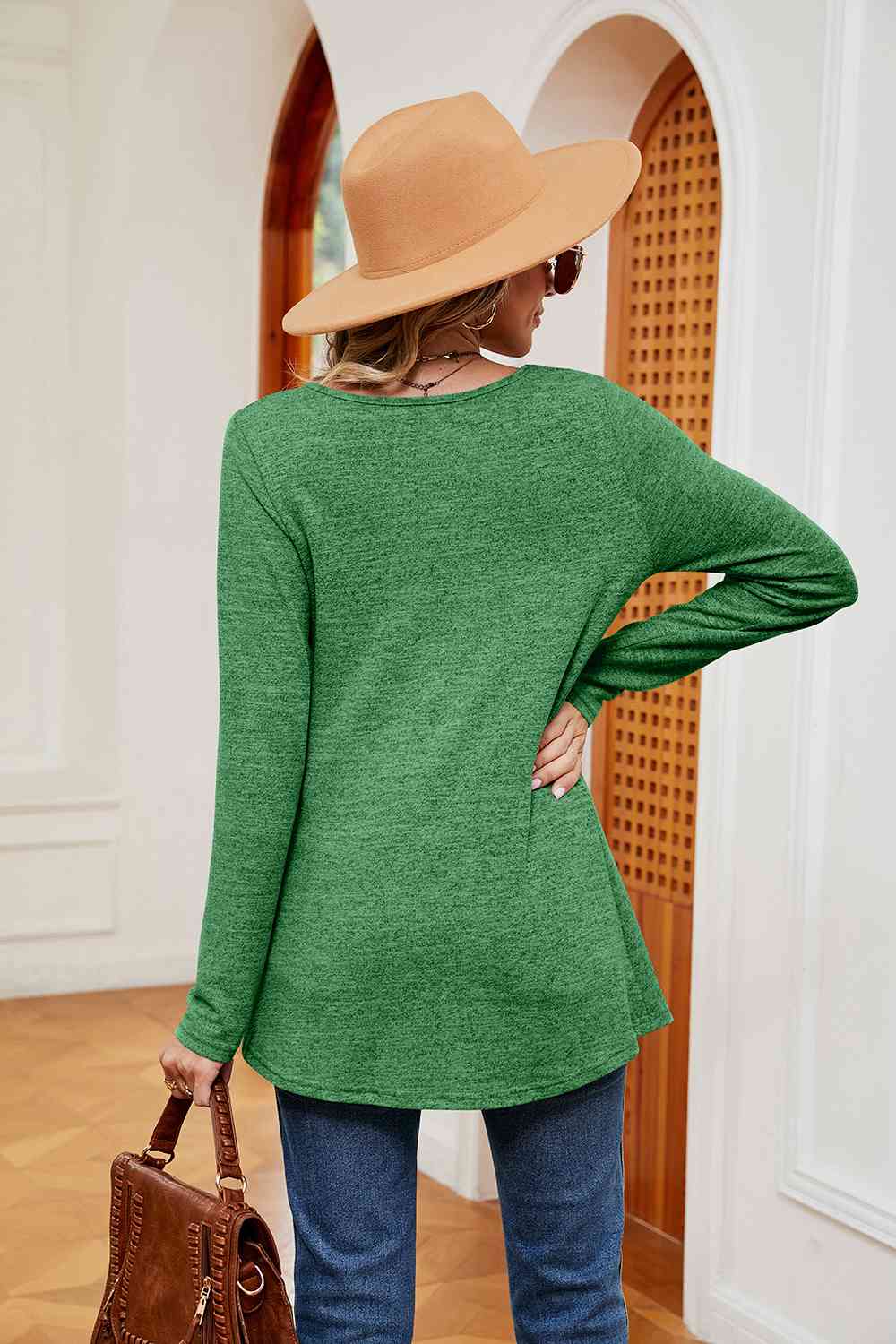 swvws Square Neck Long Sleeve Peplum Top