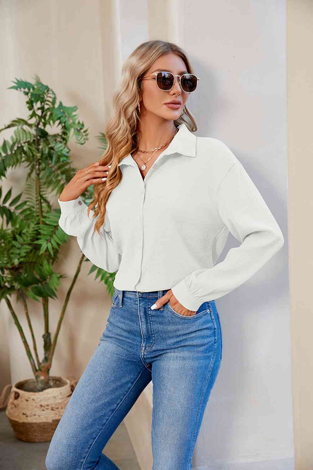 swvws Collared Neck Buttoned Long Sleeve Shirt