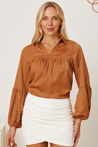 swvws Balloon Sleeve Collared Neck Blouse