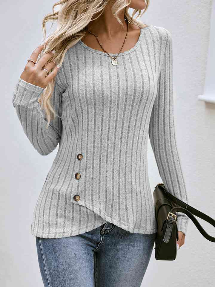 swvws Buttoned Tulip Hem Long Sleeve T-Shirt