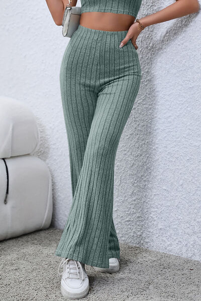 swvws Basic Bae Full Size Ribbed High Waist Flare Pants