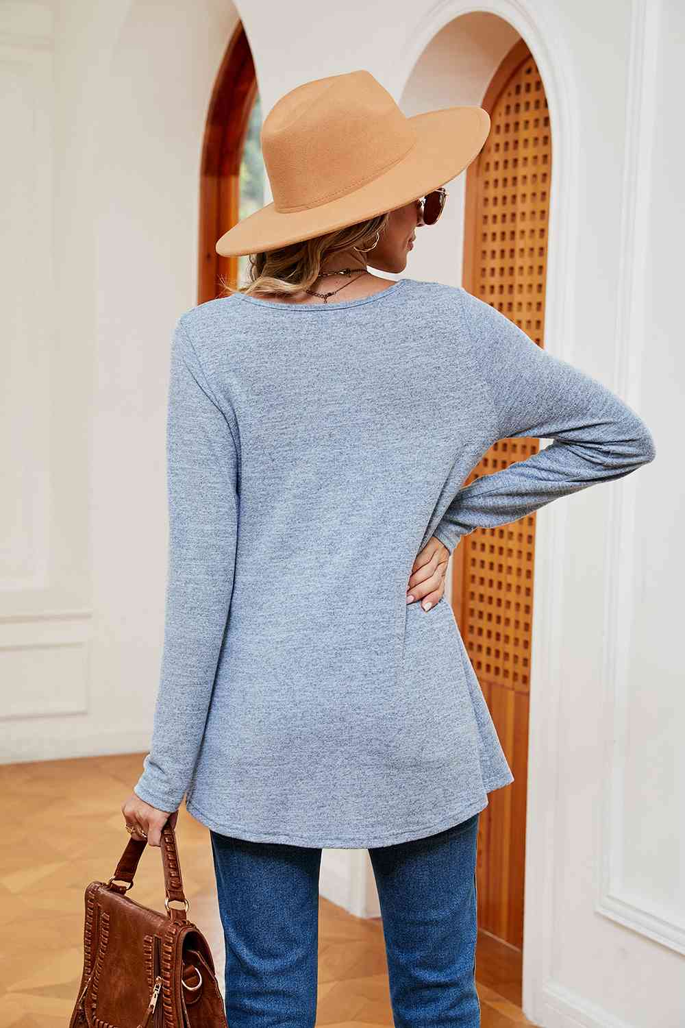 swvws Square Neck Long Sleeve Peplum Top